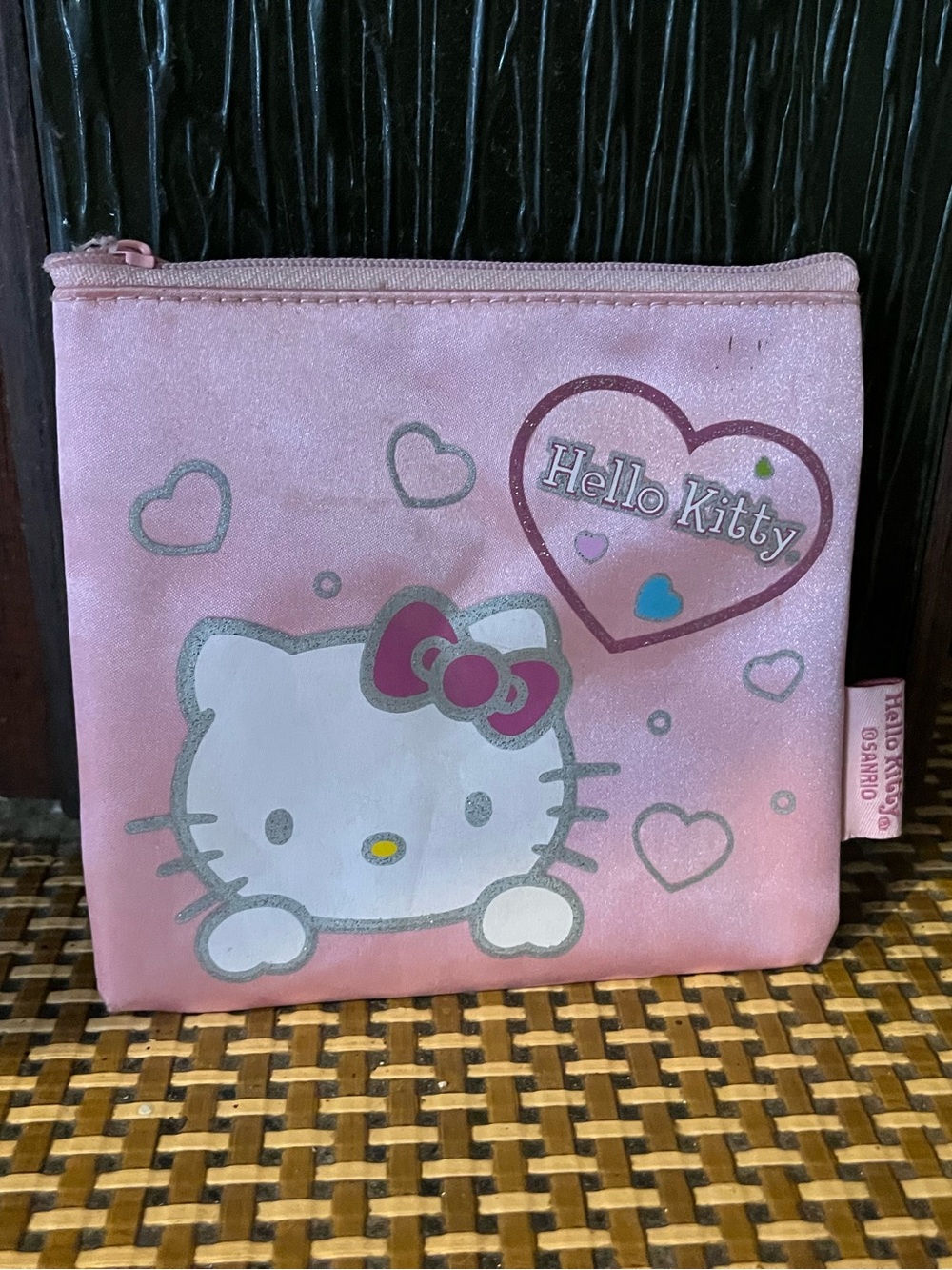 Hello Kitty Pink and White Kids Zip Pouch with Heart Graphic